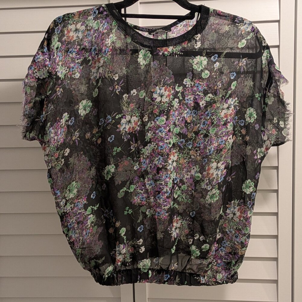 Black Sheer Zara Blouse with Floral Print